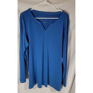 Susan Graver Womens XL Shirt Top Blue Liquid Knit Stretchy Modern Essentials